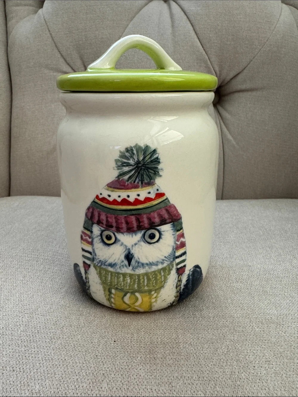 Lori Siebert Ceramic Winter Owl Jar with Lid